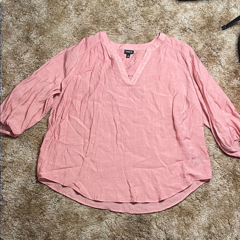 Torrid Harper 3/4 Blouson Sleeve Ash Rose Sheer Top Plus Size‎ 2